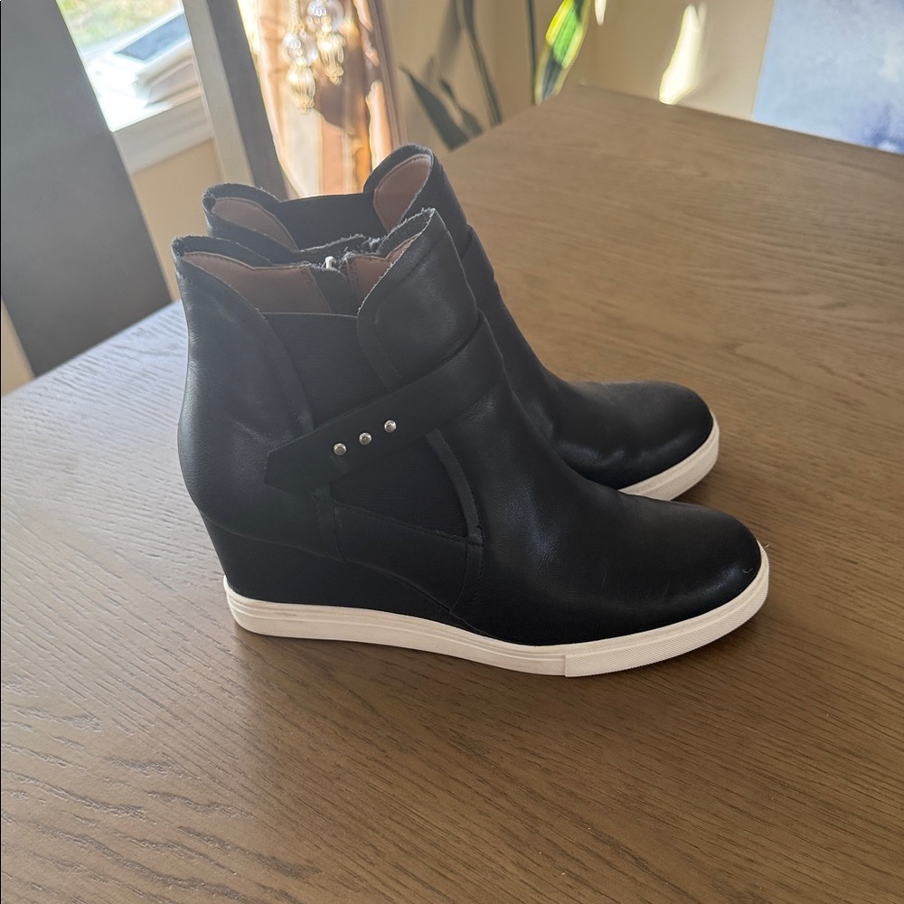 Leather Black Wedge Ankle Boots